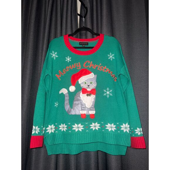 Ugly Christmas Sweater Xmas Size Large Cat - Picture 1 of 3
